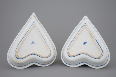 Two blue and white heart-shaped rice table dishes, late 17th C.