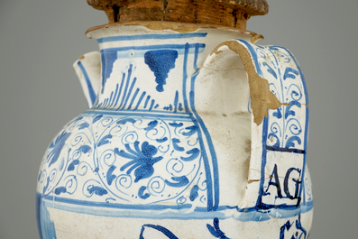 A blue and white wet drug jar, Faenza, 16/17th C.