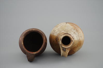 Two early saltglazed stoneware jugs, Raeren, 15/16th C.