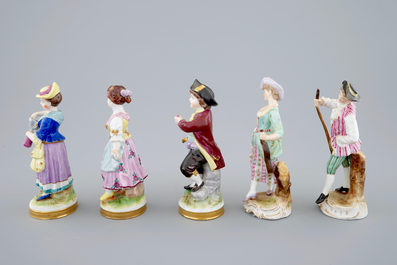 A set of 5 porcelain figures, French or German, 19/20th C.