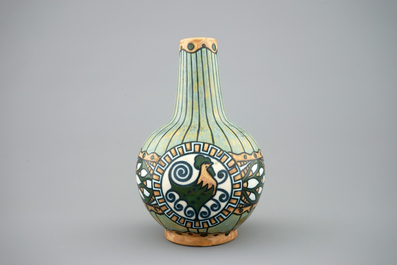A Boch Keramis vase with a cockerel, 1st half 20th C.