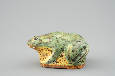 A Brussels faience model of a frog, 18th C.