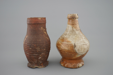 Two early saltglazed stoneware jugs, Raeren, 15/16th C.