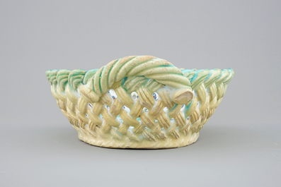 A Brussels faience basket with butterflies and caterpillars, 18th C.