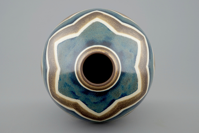 A Charles Catteau stoneware gr&egrave;s vase with tree color design, Boch K&eacute;ramis, 1st half 20th C.