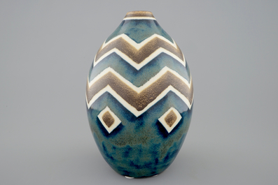 A Charles Catteau stoneware gr&egrave;s vase with tree color design, Boch K&eacute;ramis, 1st half 20th C.