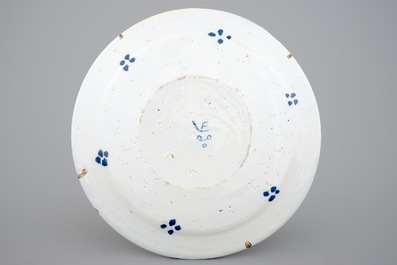 A blue and white Dutch Delft plate with a mythological scene, ca. 1700