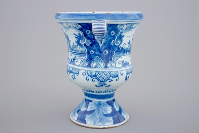 A Dutch Delft blue and white urn-shaped garden vase, 18th C.