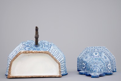 A massive blue and white Dutch Delft cistern with pewter spout, 18th C.