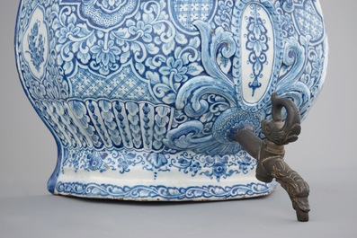 A massive blue and white Dutch Delft cistern with pewter spout, 18th C.