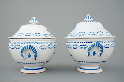 A pair of Brussels faience tureens with covers, ca. 1800