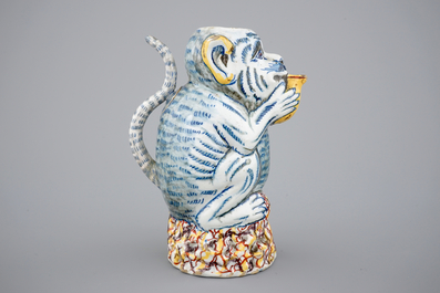 A polychrome Dutch Delft monkey-shaped jug, 18th C.