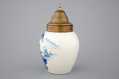 A Dutch Delft tobacco jar with indians, 18th C.