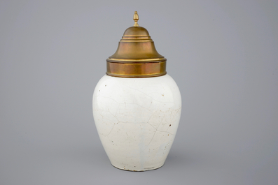 A Dutch Delft tobacco jar with indians, 18th C.
