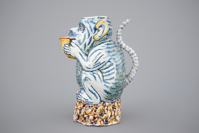 A polychrome Dutch Delft monkey-shaped jug, 18th C.