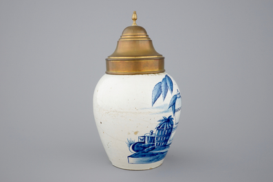 A Dutch Delft tobacco jar with indians, 18th C.