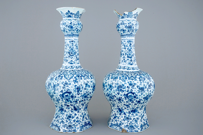 Two large Dutch Delft garlic neck vases with millefiori design, late 17th C.