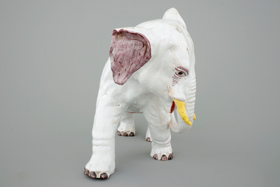 A large polychrome Delft model of an elephant, 19th C.
