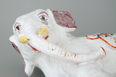 A large polychrome Delft model of an elephant, 19th C.