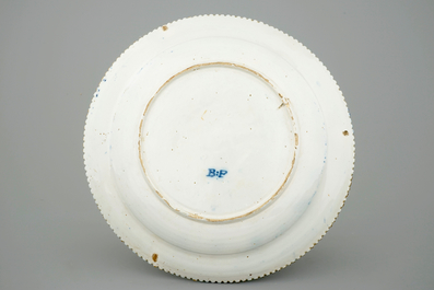 A blue and white Dutch Delft dish with folded rim, 18th C.