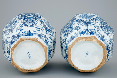 A pair of blue and white Dutch Delftware vases, 18th C.