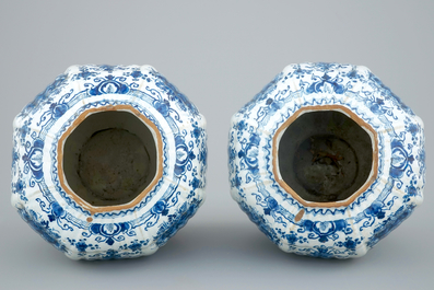 A pair of blue and white Dutch Delftware vases, 18th C.