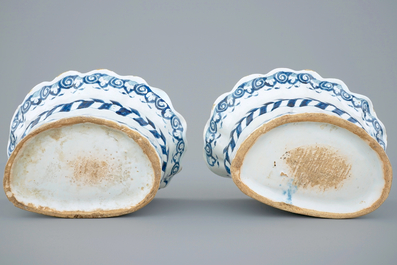 A pair of blue and white bouquetieres or wall flower holders, Lille, 18th C.