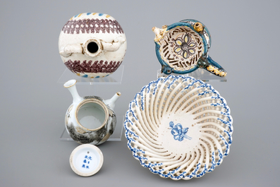 A lot of Spanish Talavera and Andujar pottery incl. a puzzle jug, 18/19th C.