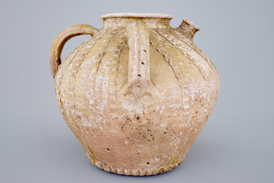 A very early Andenne proto-stoneware spouted jug, 13th C.