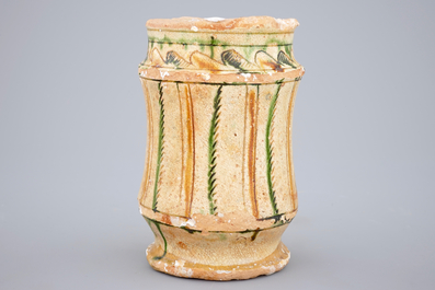 A late Byzantine earthenware sgraffiato albarello, Cyprus, 13/14th C.