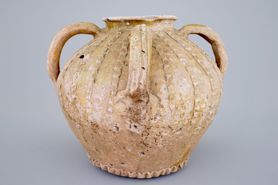 A very early Andenne proto-stoneware spouted jug, 13th C.