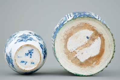 Two blue and white Dutch Delft chinoiserie jars, 17/18th C.