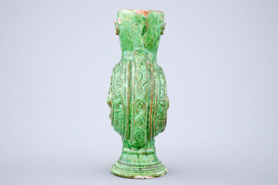 A green glazed Saintonge relief decorated jug, France, 17th C.