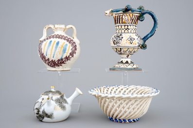A lot of Spanish Talavera and Andujar pottery incl. a puzzle jug, 18/19th C.