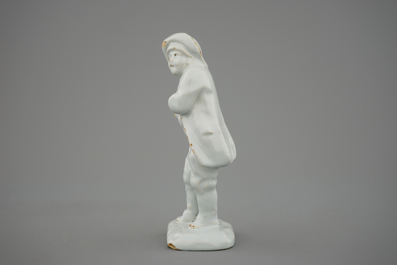 A Dutch Delft white figure, depicting winter, 18th C.