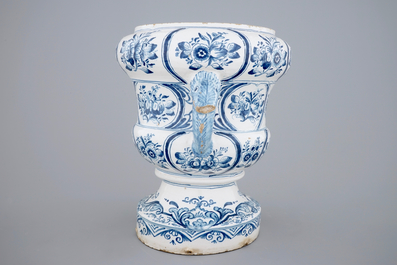 A large blue and white two-handled flower pot, Makkum, Friesland, 18th C.