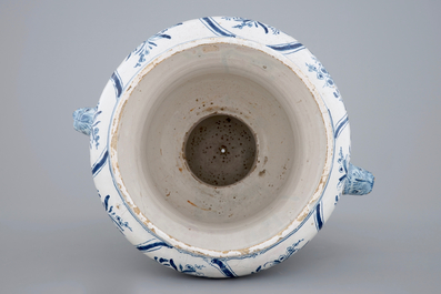 A large blue and white two-handled flower pot, Makkum, Friesland, 18th C.