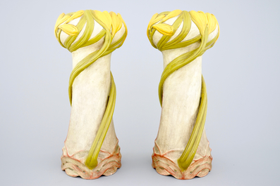 A pair of Art Nouveau vases shaped like sunflowers, Julius Dressler, Austria