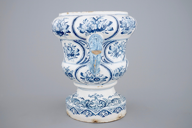 A large blue and white two-handled flower pot, Makkum, Friesland, 18th C.