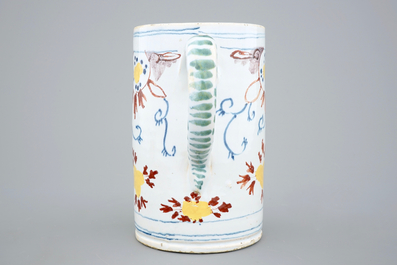 A very large Dutch Delft polychrome beer mug, 18th C.