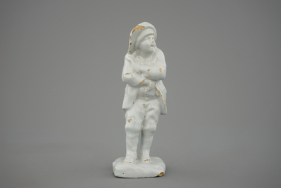 A Dutch Delft white figure, depicting winter, 18th C.