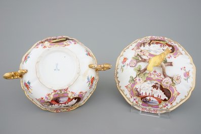 A Meissen porcelain lidded bowl on stand, 18th C.