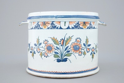 A polychrome French faience wine cooler, Rouen, 19th C.