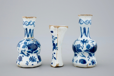 A rare Dutch Delft blue and white miniature garniture, 18th C.