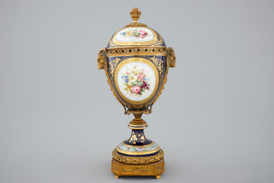 A bronze mounted S&egrave;vres porcelain bowl and cover, 19th C.