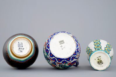 A set of 3 Charles Catteau vases inc. one in Iznik style for Boch K&eacute;ramis, 1st half 20th C.