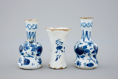 A rare Dutch Delft blue and white miniature garniture, 18th C.