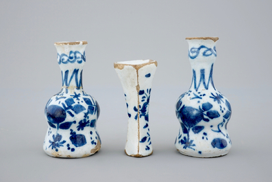 A rare Dutch Delft blue and white miniature garniture, 18th C.