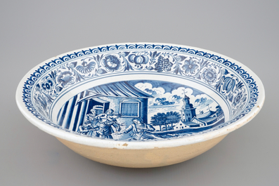 A blue and white bowl with a biblical scene, Harlingen, Friesland, 18th C.