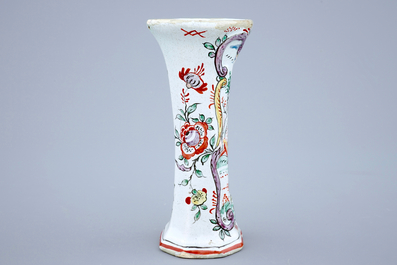 A small Dutch Delft petit feu vase, 18th C.